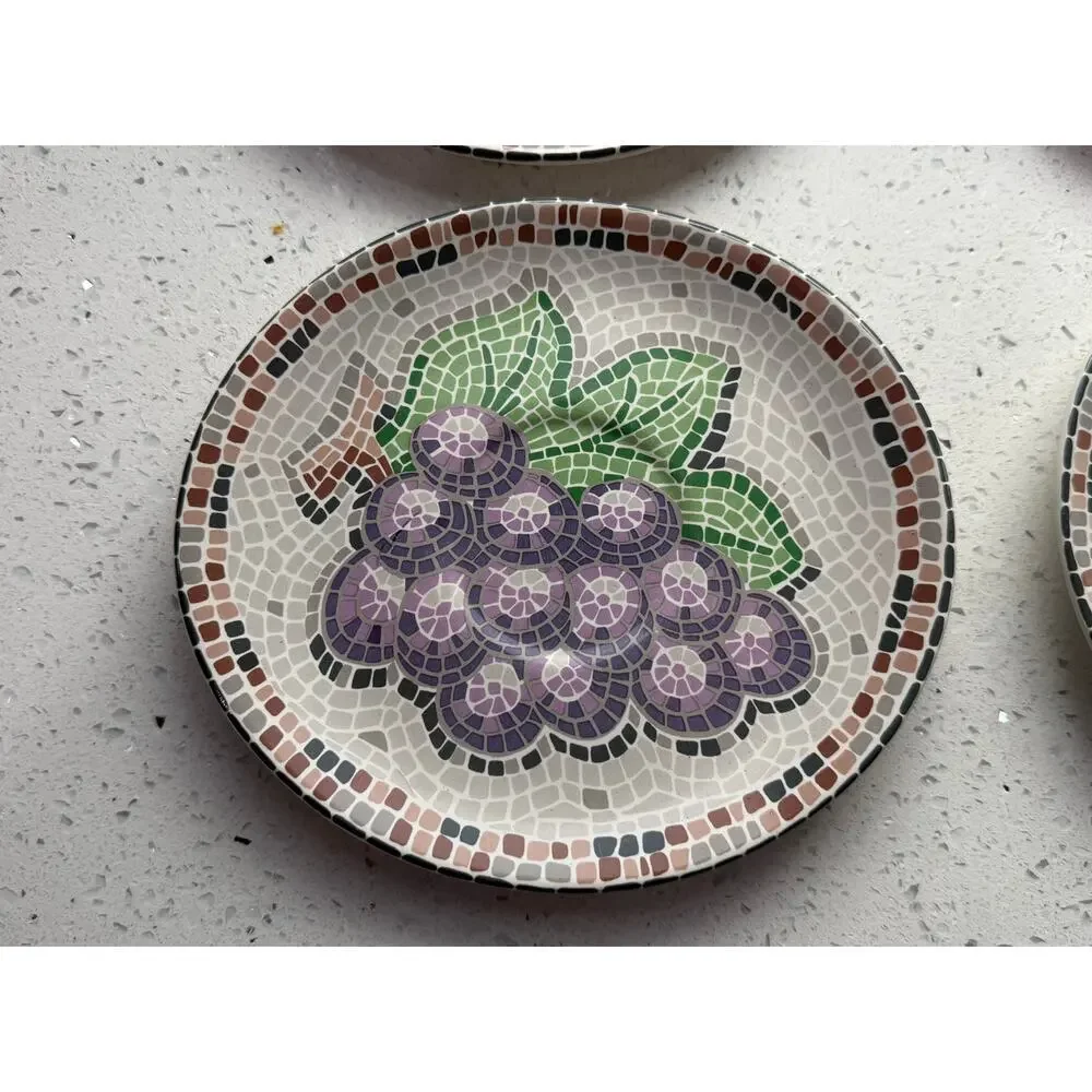 Set of 4 Vintage Sango Zoey 4879 Mosaic Fruit Design Cup & Saucer Set